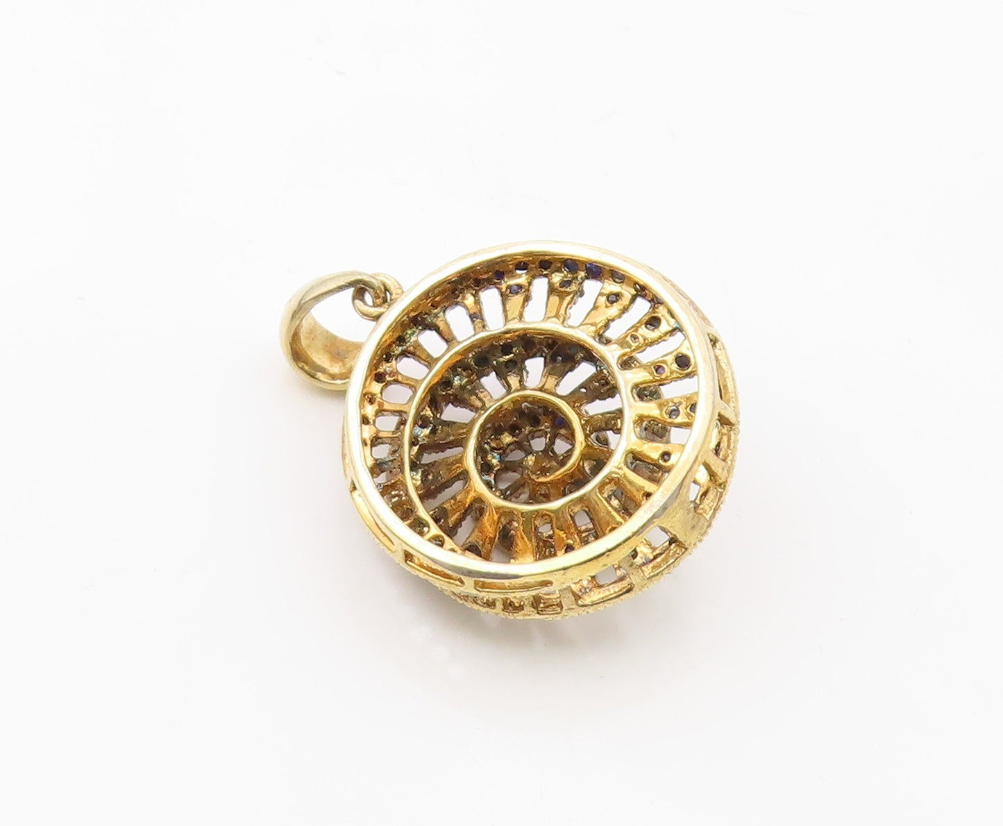 925 Sterling Silver  Vintage Black Spinel Gold Plated Spiral Pendant  PT19548