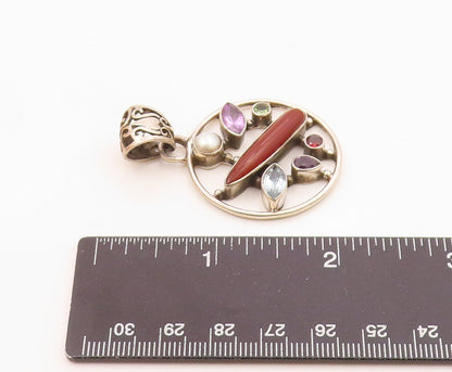 925 Silver Vintage Pearl Carnelian Amethyst & Multi Stone Pendant PT15285