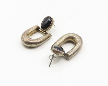 MEXICO 925 Sterling Silver  Vintage Black Onyx Hinge Drop Earrings  EG5230