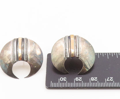 14k Gold & 925 Sterling Silver Vintage Earrings Bold Crescent Moon Stud  EG14188
