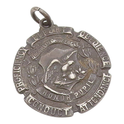 925 Sterling Silver  Vintage Antique Oxidized Honor Student Pendant  PT7573