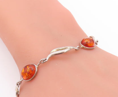 925 Sterling Silver Vintage Bracelet Cabochon Honey Amber Swirly Design  BT11257
