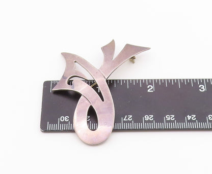 MEXICO 925 Sterling Silver  Vintage Dark Tone Cutout Ribbon Brooch Pin  BP3903