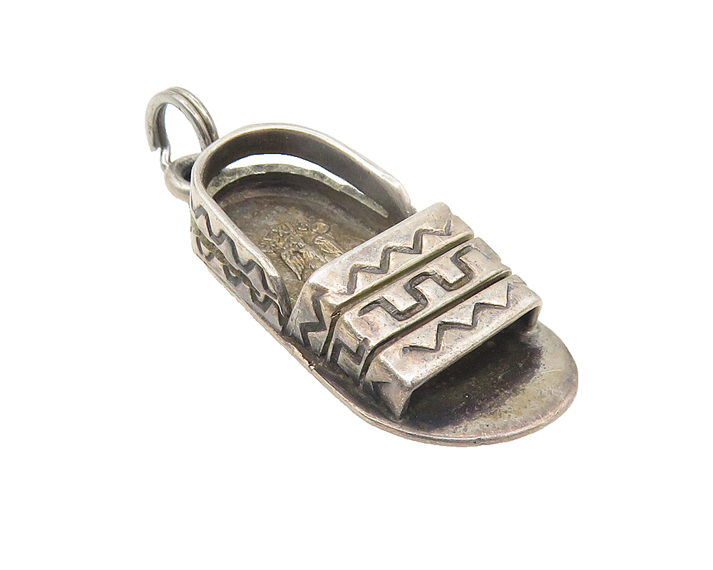 MEXICO 925 Sterling Silver  Vintage Dark Tone Traditional Shoe Pendant  PT9319