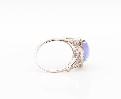925 Sterling Silver Vintage Ring Diamonds & Marquise Cut Tanzanite  Sz 8 RG30283