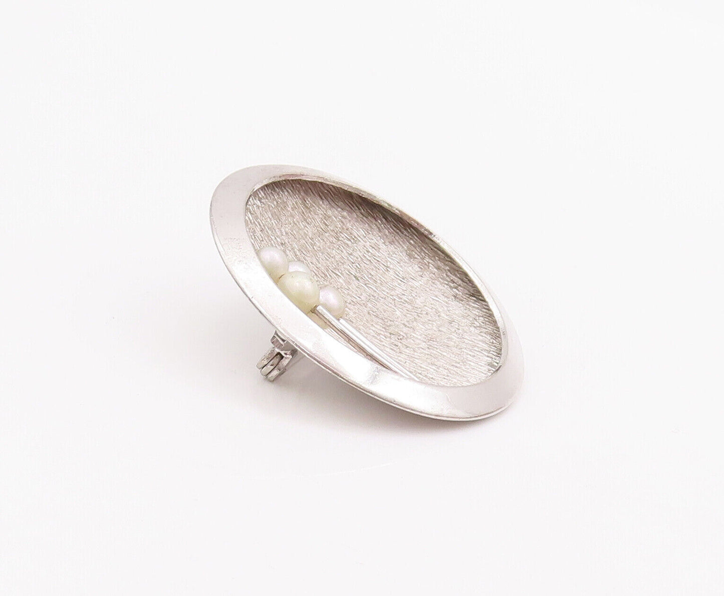 925 Sterling Silver Vintage Brooch Pin Designer Rough Finish Beaded Dome BP10922