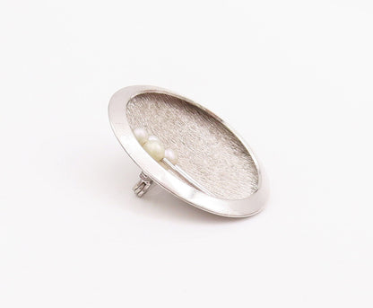 925 Sterling Silver Vintage Brooch Pin Designer Rough Finish Beaded Dome BP10922