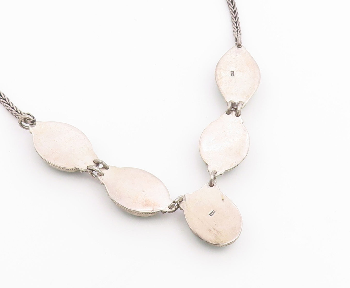 925 Sterling Silver Vintage Necklace Green Chalcedony Statement Chain  NE4911