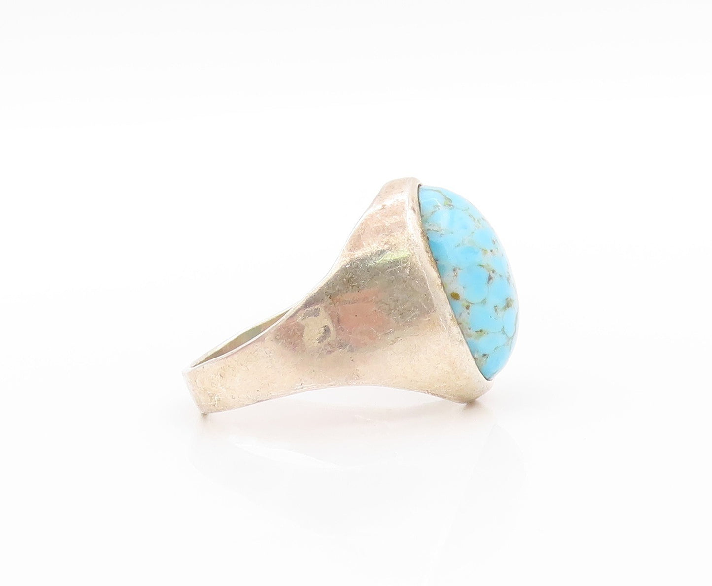 925 Sterling Silver Vintage Ring Designer Cabochon Oval Turquoise  Sz 12 RG32599