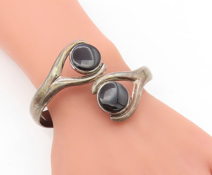 MEXICO 925 Sterling Silver  Vintage Black Onyx Bypass Bangle Bracelet  BT2822