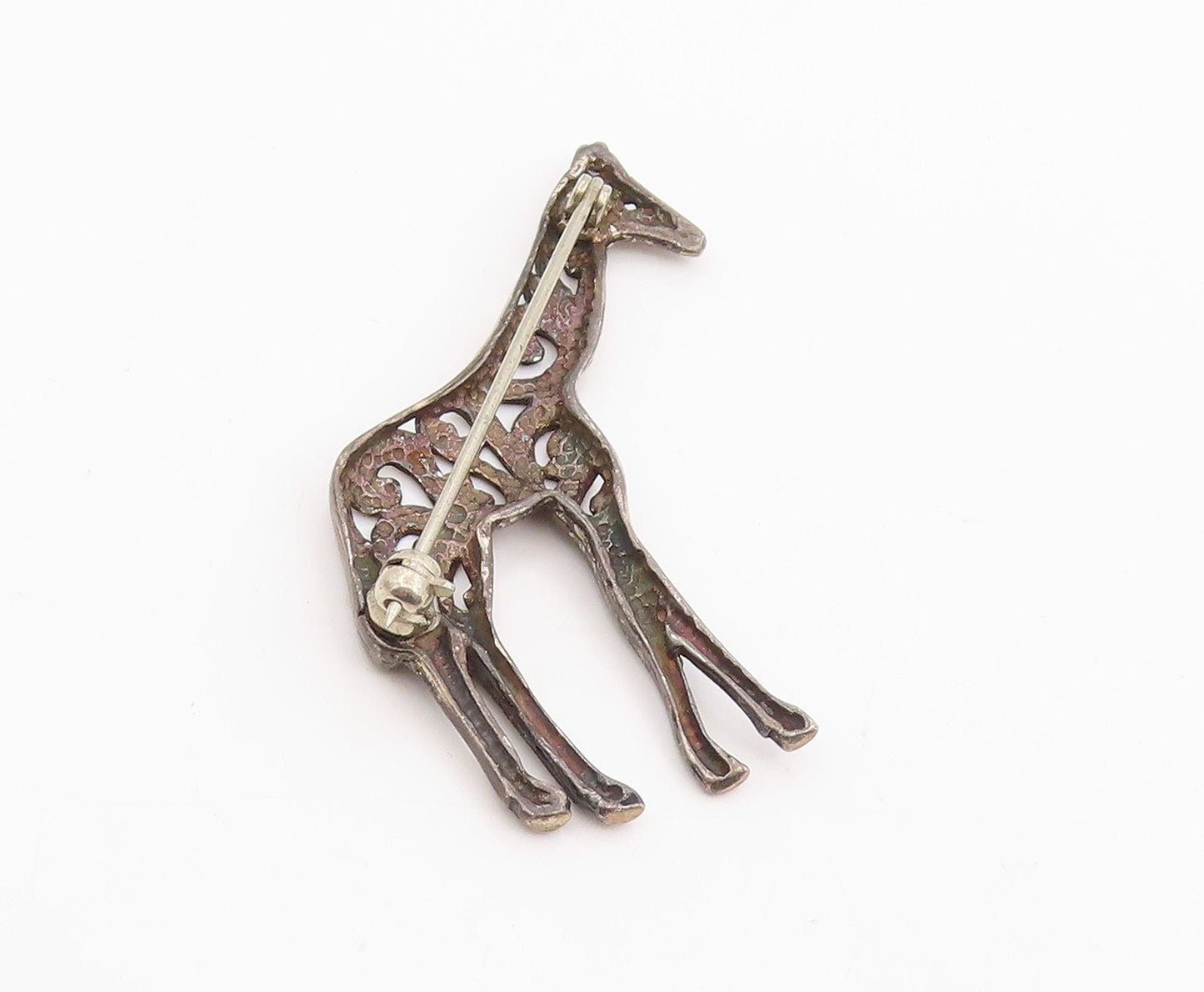 925 Sterling Silver Vintage Brooch Pin Open Scrollwork Giraffe Figurine  BP12375