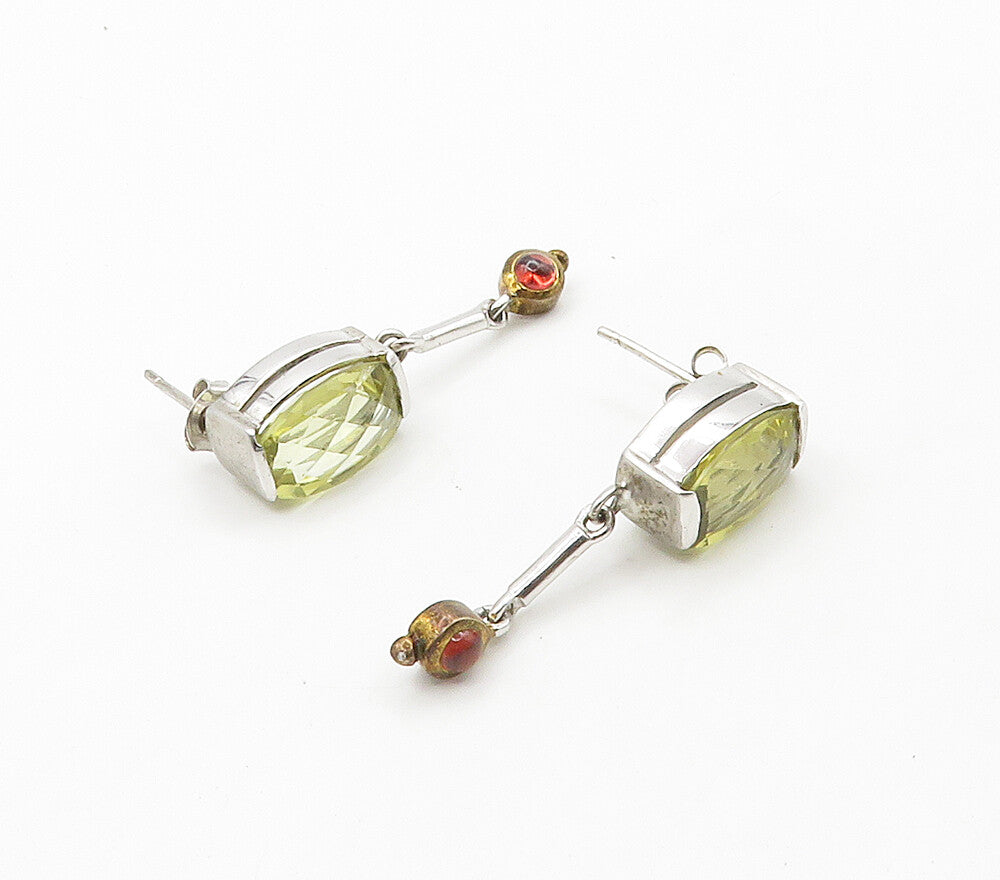 925 Sterling Silver Multi Color Topaz Shiny Linked Drop Earrings EG8217