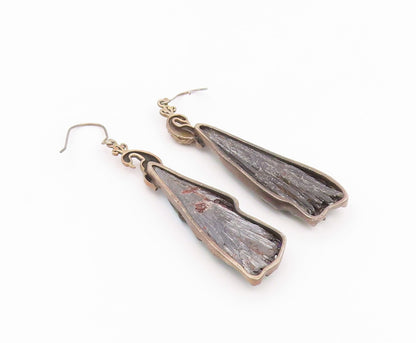 925 Sterling Silver Vintage Earrings Rainbow Kyanite Peacock Dangle  EG14515