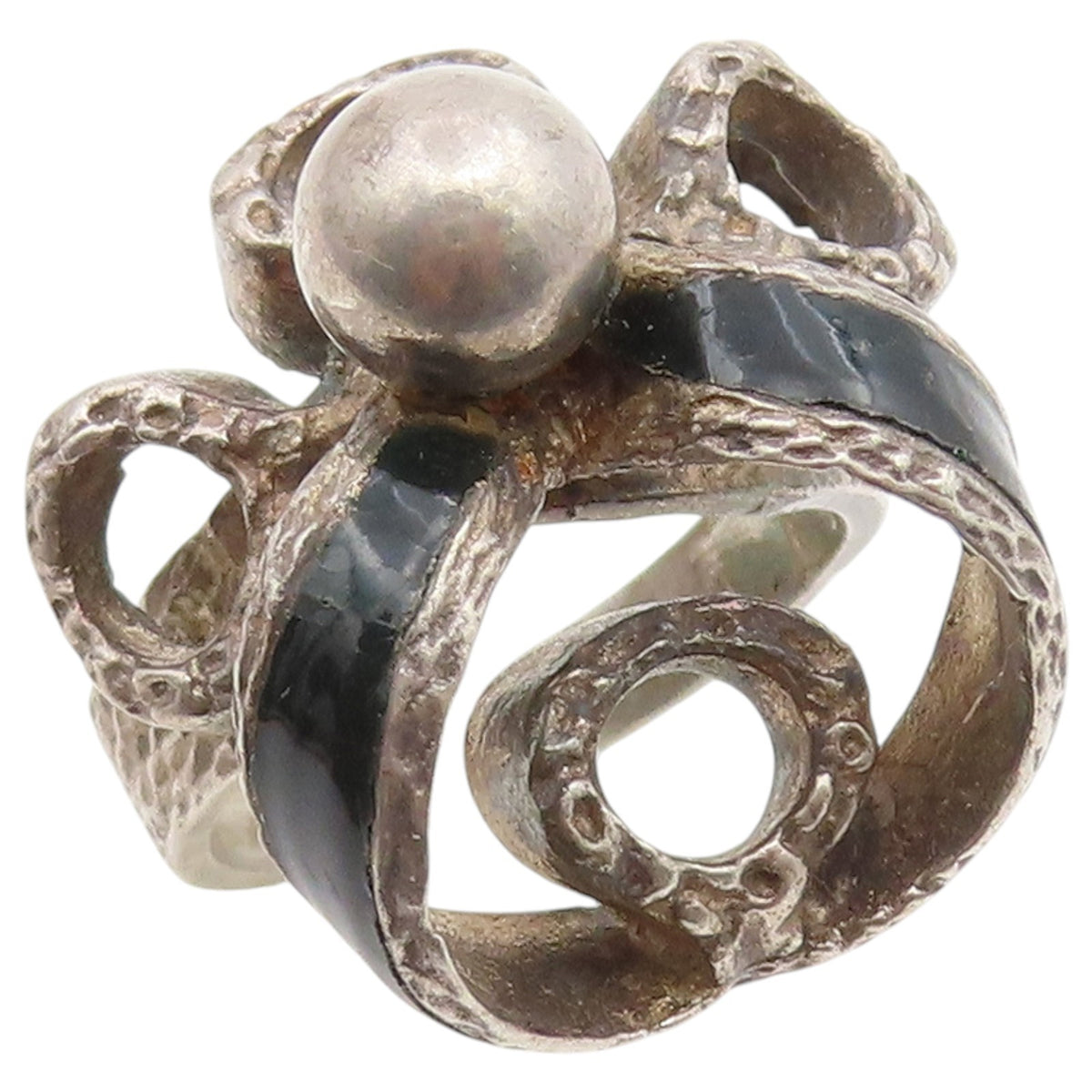 925 Sterling Silver Vintage Ring Brutalist Textured Ribbon Band  Sz 6.5  RG36849