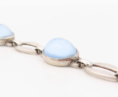 925 Sterling Silver Vintage Bracelet Elegant Cabochon Cat Eye Link  BT12113