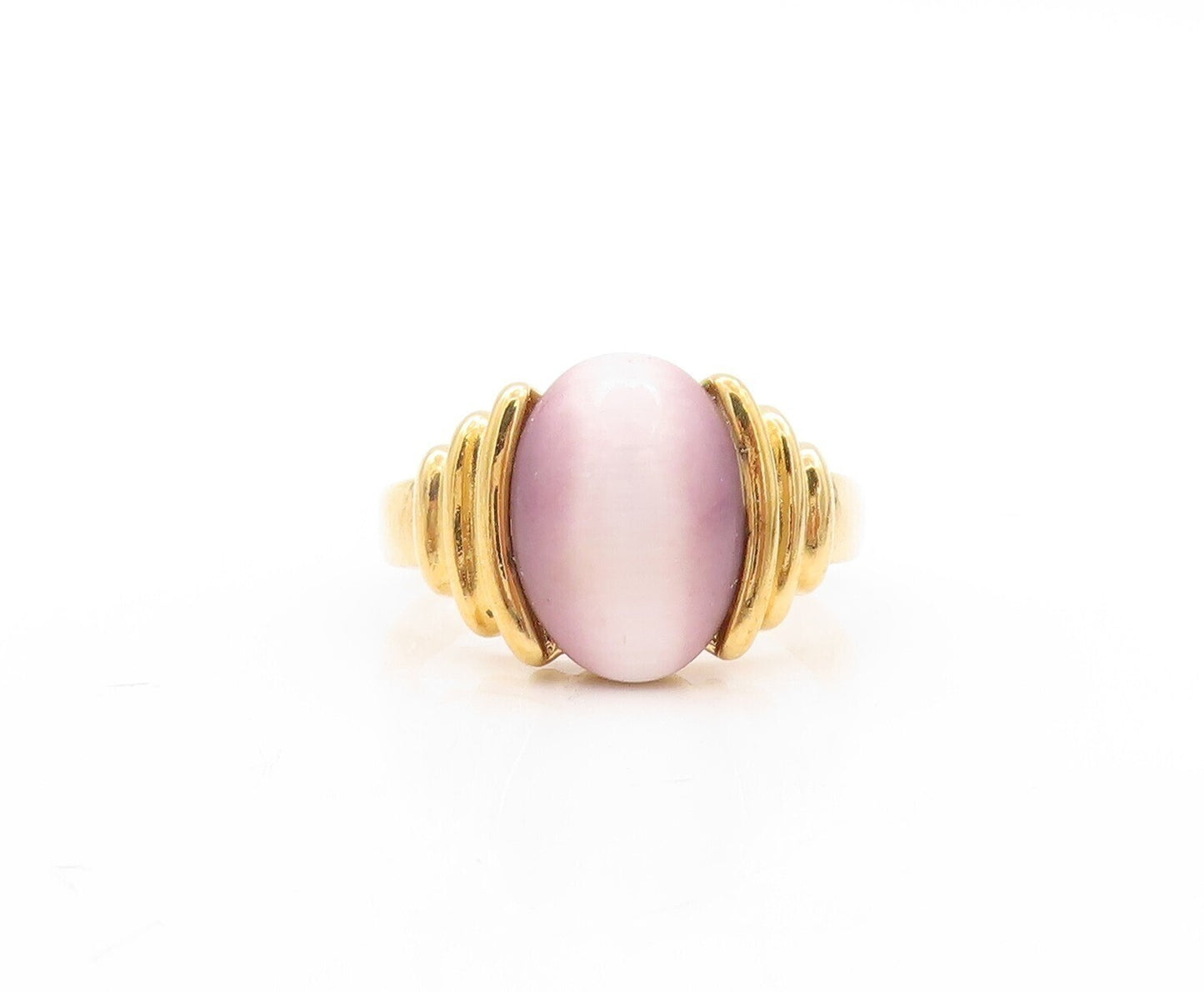 925 Sterling Silver Vintage Ring Gold Plated Purple Cat's Eye  Sz 10  RG31112