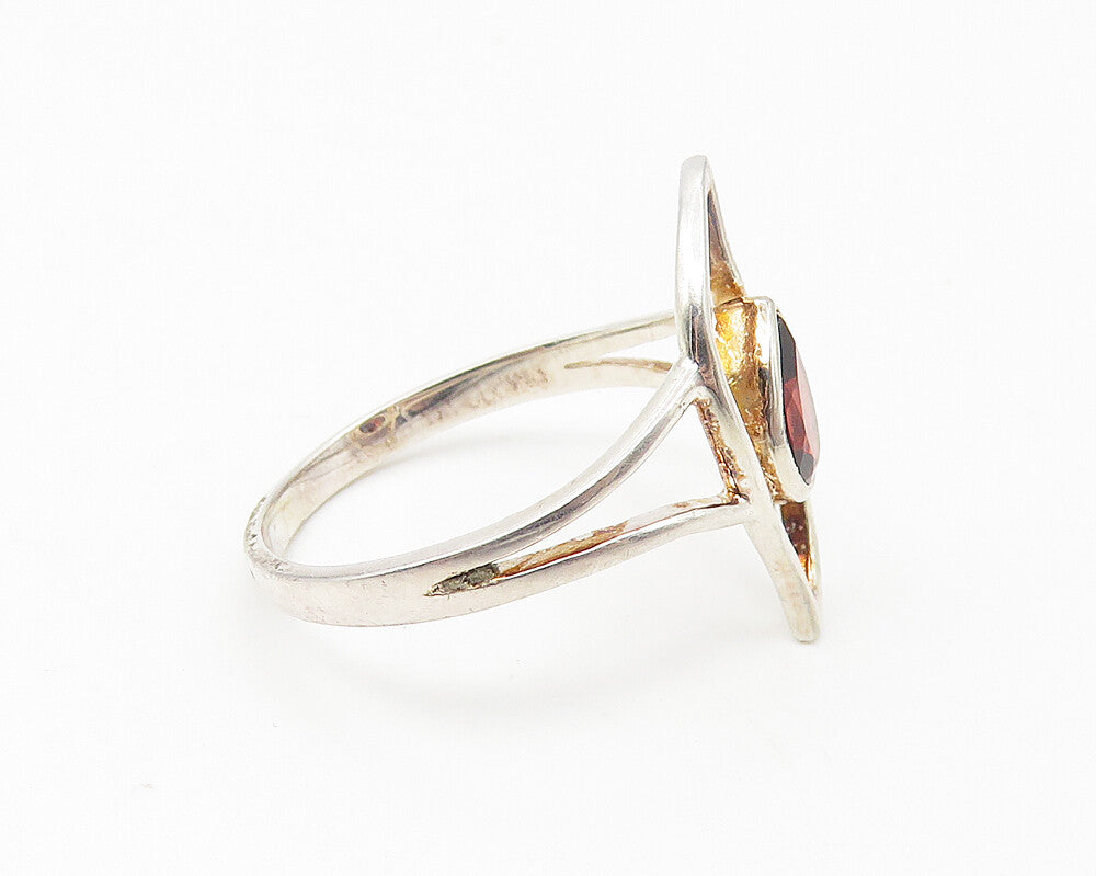 925 Sterling Silver  Tear Drop Garnet Open Design Band Ring Sz 8  RG10750