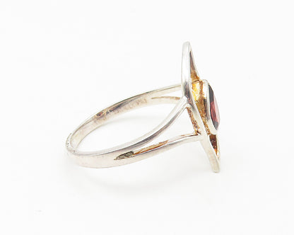 925 Sterling Silver  Tear Drop Garnet Open Design Band Ring Sz 8  RG10750