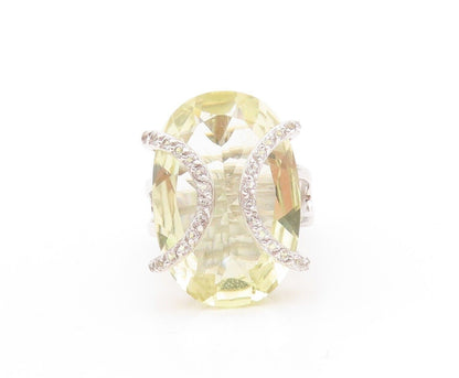 925 Sterling Silver Vintage Ring Large Oval Lime Quartz & Topaz  Sz 7  RG29993