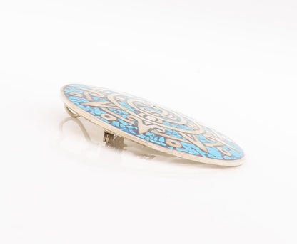 925 Sterling Silver Vintage Brooch Pin MEXICO Crushed Larimar Celtic Sun BP11055