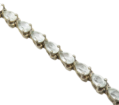 925 Sterling Silver  Vintage Tear Drop Blue Topaz Chain Bracelet  BT5804