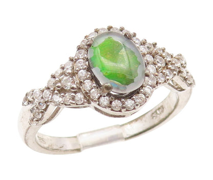925 Sterling Silver Vintage Ring Oval Moonstone & CZ Elegant Band  Sz 9  RG35200