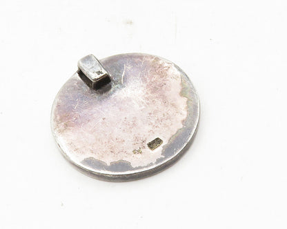 925 Sterling Silver  Vintage Inlaid Mother Of Pearl Round Pendant  PT7292