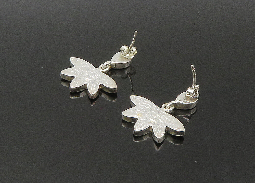 925 Sterling Silver  Vintage Mother Of Pearl Floral Dangle Earrings  EG11054