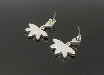 925 Sterling Silver  Vintage Mother Of Pearl Floral Dangle Earrings  EG11054
