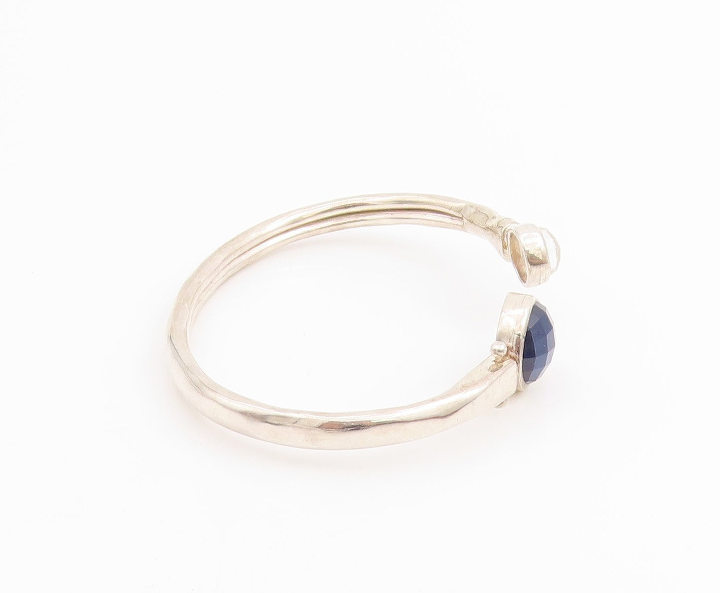925 Sterling Silver Vintage Bracelet Round Gemstone Open Hook Bangle  BT11434