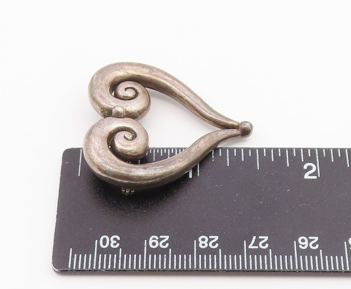 JOHANNES HANIAS 925 Silver  Vintage Swirled Love Heart Brooch Pin  BP9726