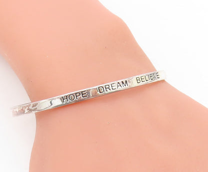 925 Sterling Silver Vintage Hope Dream Believe Stamped Cuff Bracelet BT3216