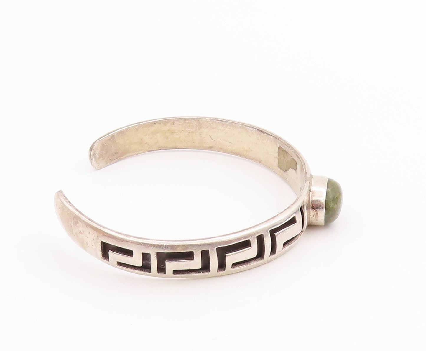 925 Sterling Silver Vintage Bracelet Oval Turquoise Carved Maze Cuff  BT11302