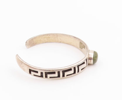 925 Sterling Silver Vintage Bracelet Oval Turquoise Carved Maze Cuff  BT11302