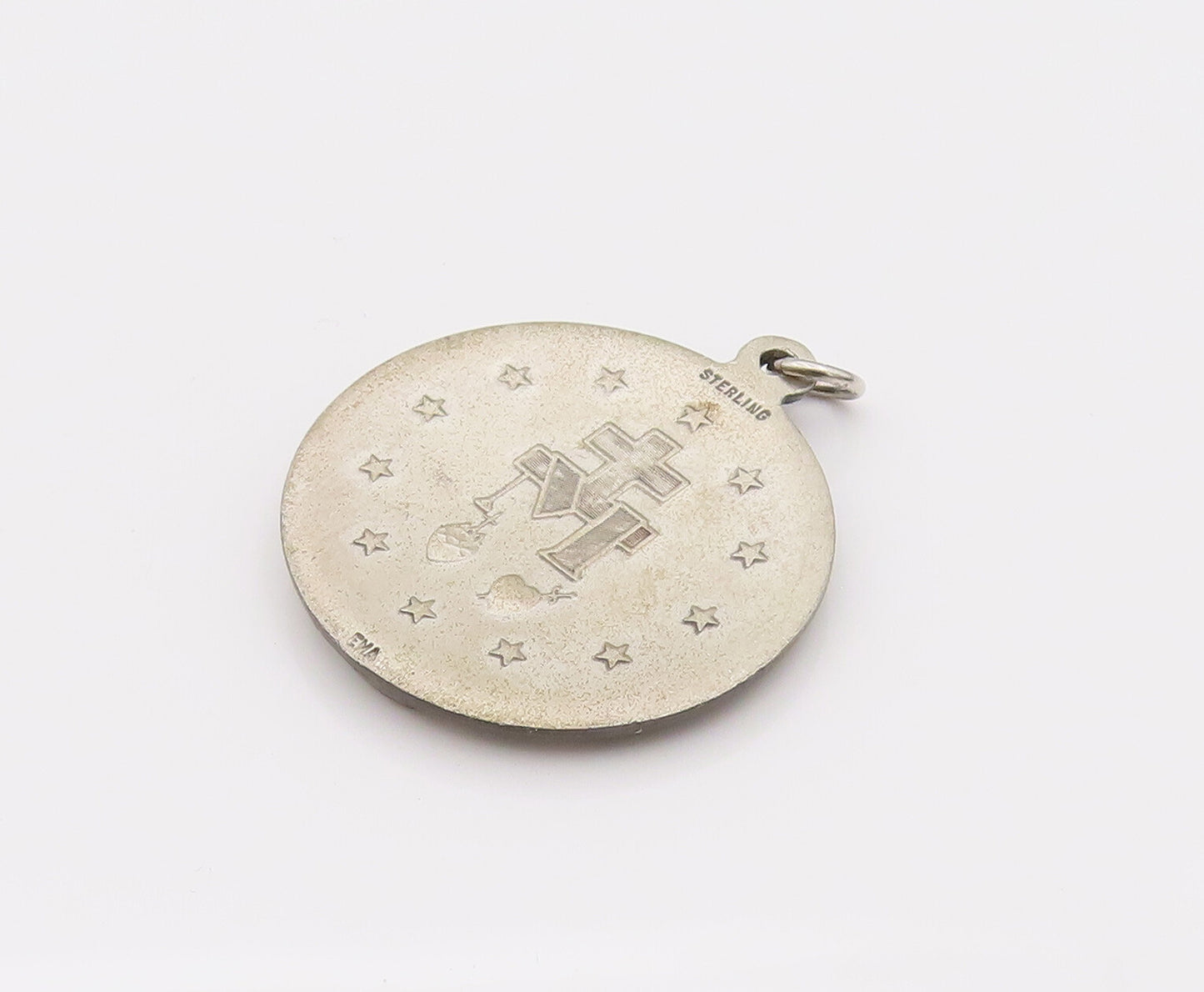 925 Silver  Vintage Virgin Mary Catholic Religious Round Pendant  PT22033