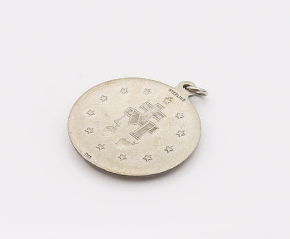 925 Silver  Vintage Virgin Mary Catholic Religious Round Pendant  PT22033