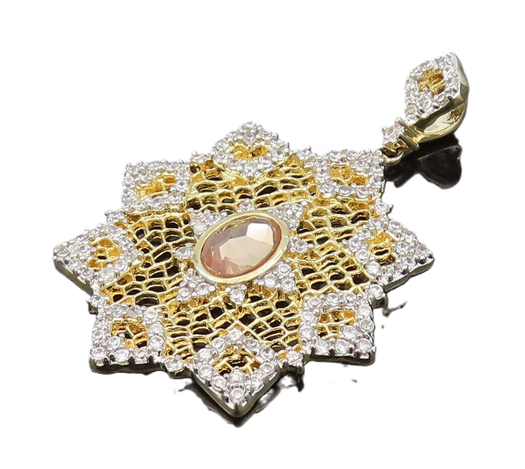 925 Silver  Vintage Two Tone Sparkly Topaz Openwork Star Pendant  PT21958