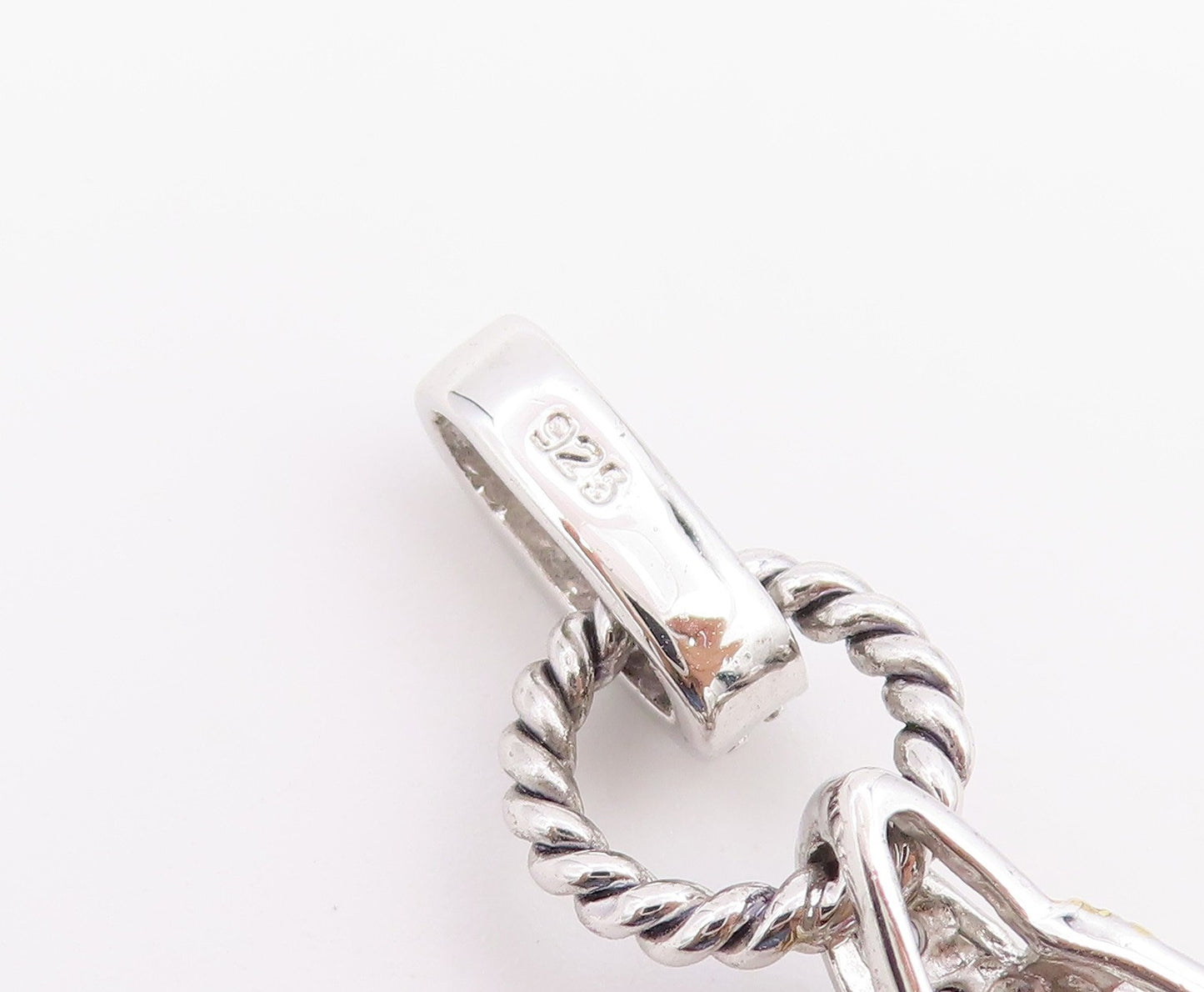 925 Sterling Silver Vintage Pendant Two Tone Amethyst Twisted Cable Drop PT26615
