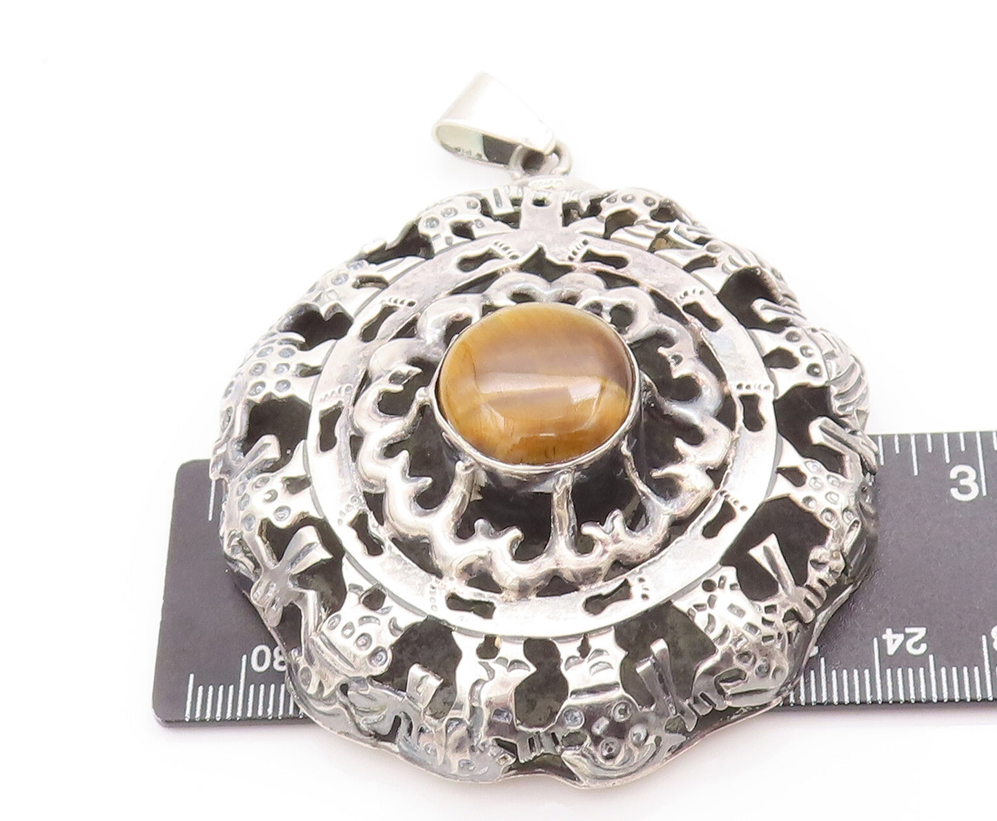 925 Sterling Silver Vintage Pendant LOS BALLESTEROS MEXICO Tiger's Eye  PT22893