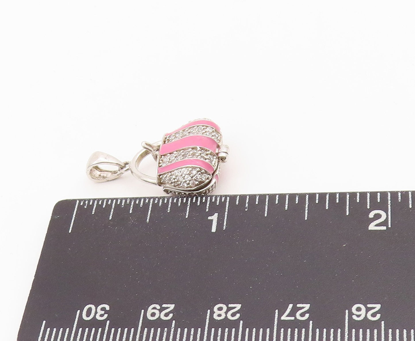 925 Sterling Silver Vintage Pendant Topaz Inlay Enameled Purse OPENS  PT24269