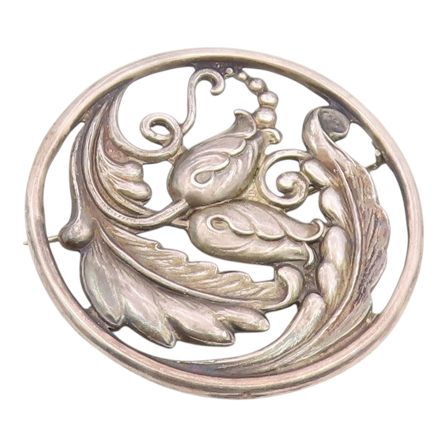 925 Sterling Silver Vintage Brooch Pin CARL POUL Openwork Foliate Circle BP12610