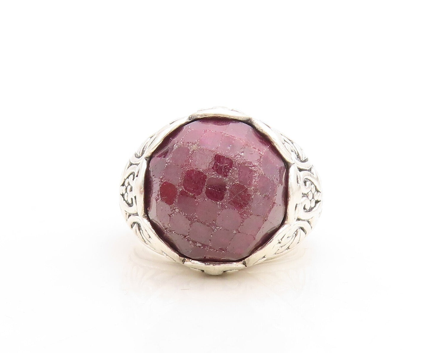 925 Sterling Silver Vintage Ring Large Floral Carved Gemstone  Sz 10.5  RG31483
