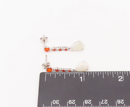 925 Sterling Silver Vintage Earrings 2 Tone Topaz Drop Shape Fire Opal  EG12906