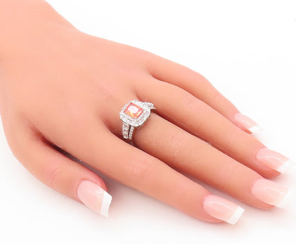 925 Sterling Silver Vintage Ring Rectangle Cut Orange & White CZ  Sz 7  RG29448