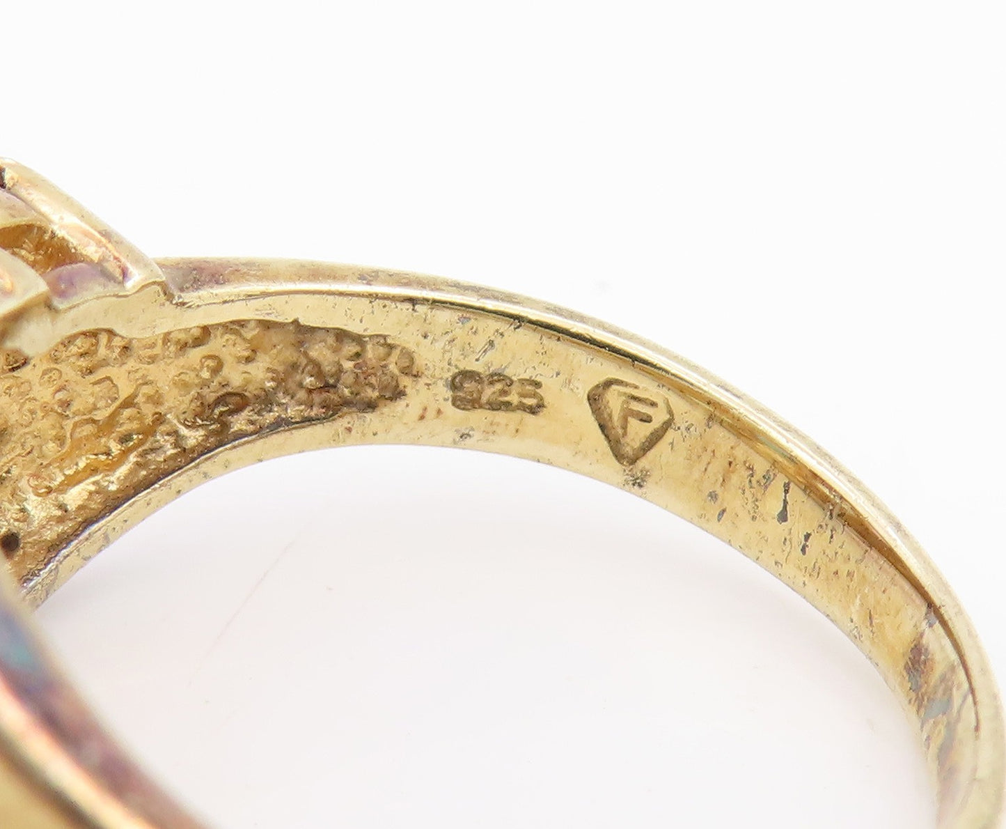 925 Sterling Silver Vintage Ring Gold Plated Gemstones Crossover  Sz 7  RG34381