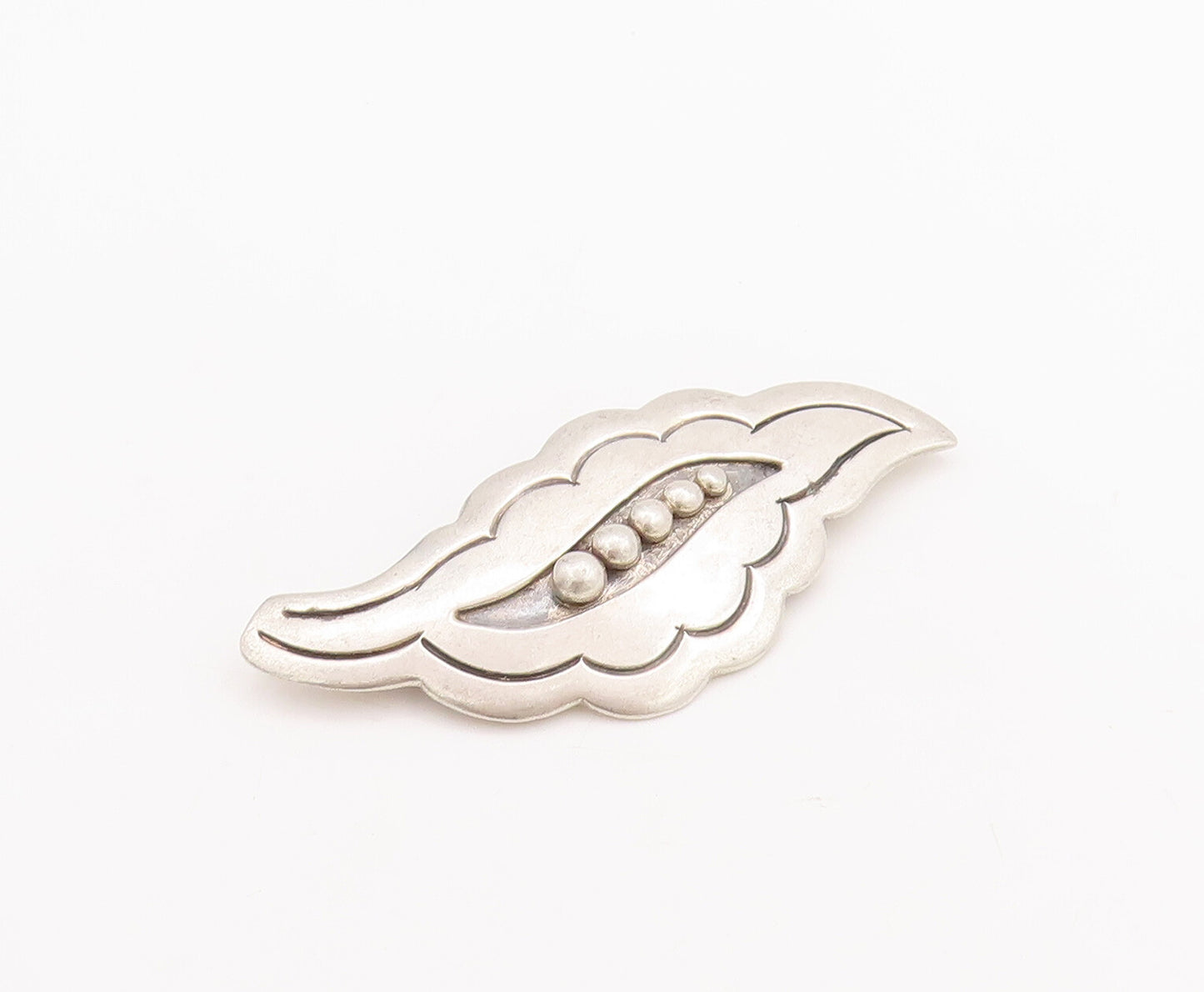 925 Sterling Silver Vintage Brooch Pin MEXICO Beaded Cloudy Leaf Design  BP11058