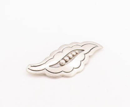 925 Sterling Silver Vintage Brooch Pin MEXICO Beaded Cloudy Leaf Design  BP11058