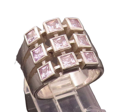 925 Sterling Silver  Vintage 9 Princess Cut CZ Chessboard Ring Sz 6  RG26579