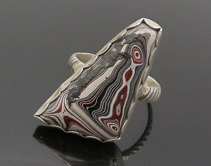 STONE COOPER 925 Silver  Vintage Rare Motor Agate Cocktail Ring Sz 9  RG16013