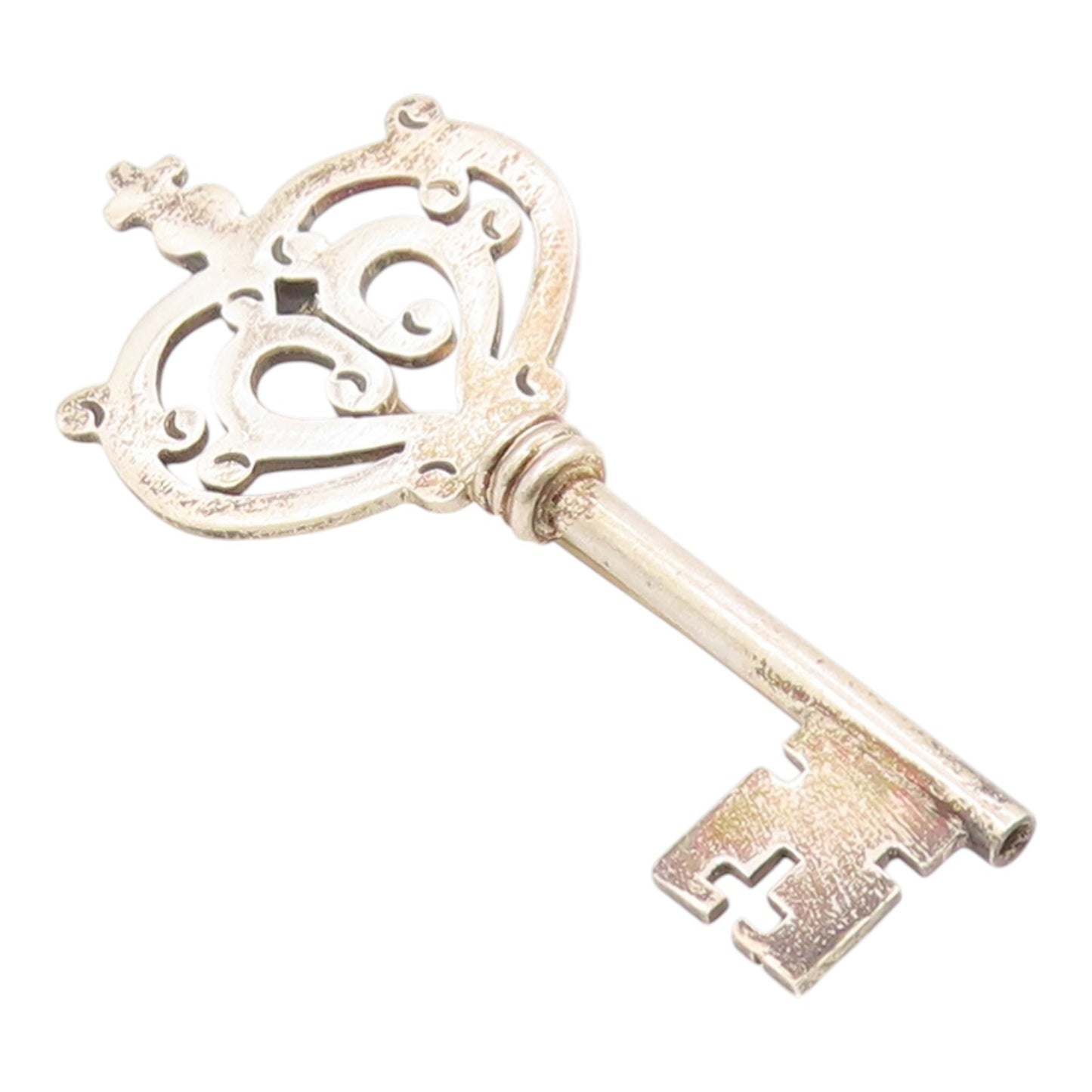 925 Sterling Silver Vintage Brooch Pin MEXICO Antique Crown Cutout Key  BP12486